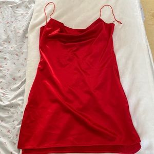Red non stretch slip on mini dress